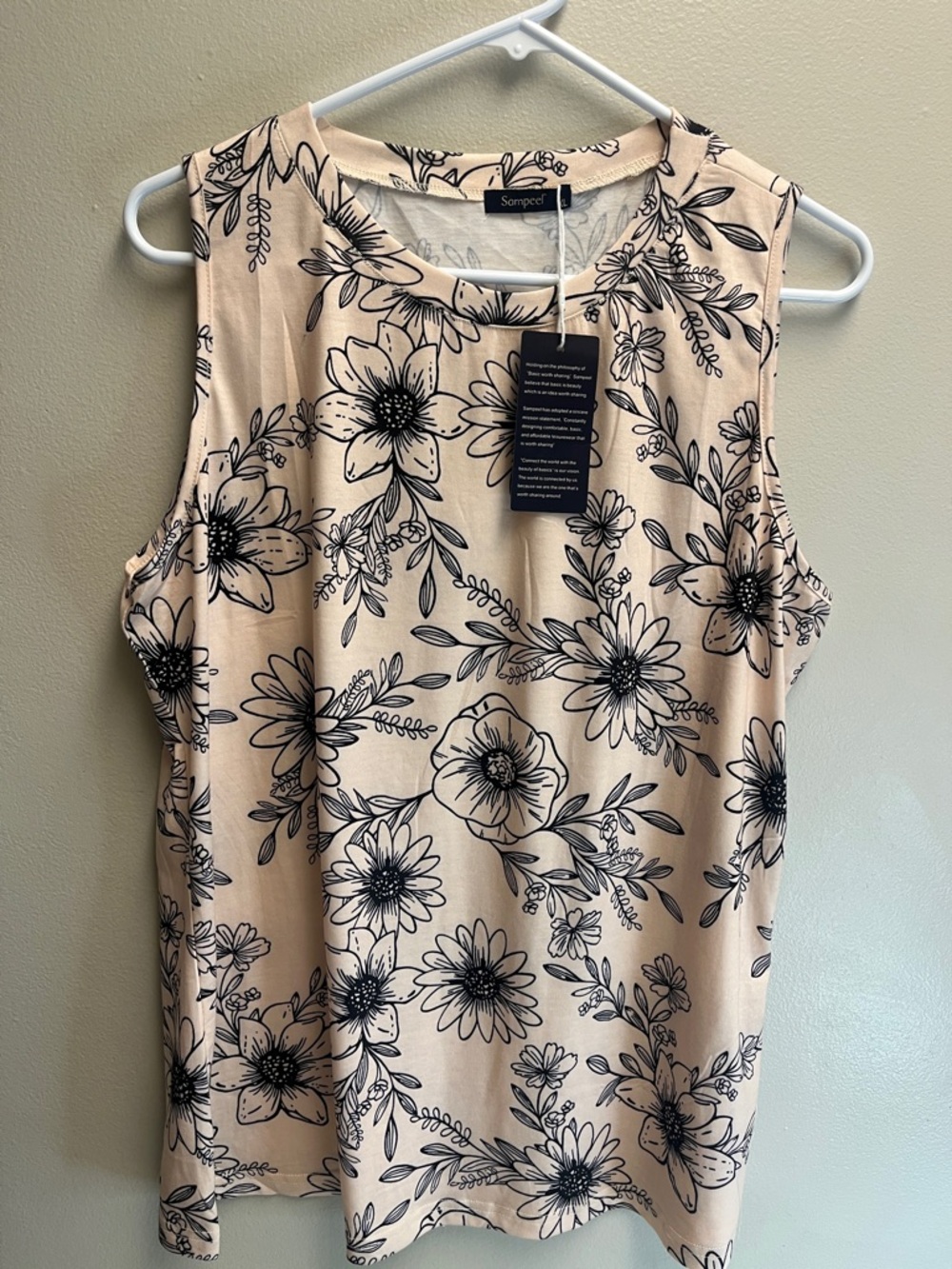 Sampeel Blush Tank Top with Black Floral Print